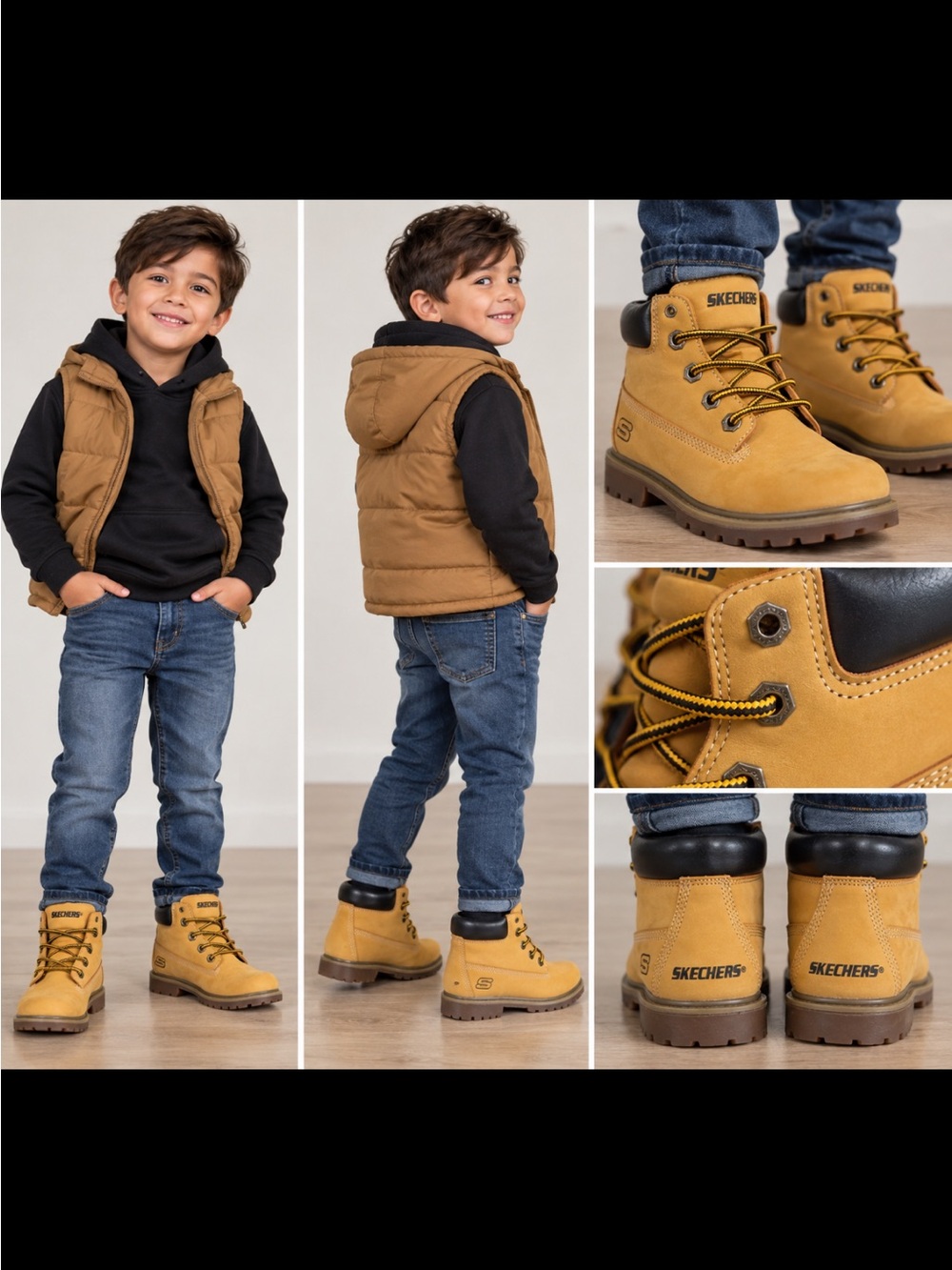 Skechers Kids Girls Boys Lace Up Boots Size 3 Tan Wheat Work Casual